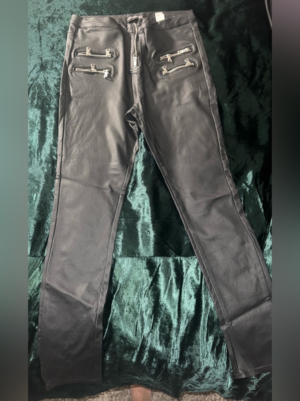 PrettyLittleThing Black Faux Leather Skinny Pants with Silver Zips